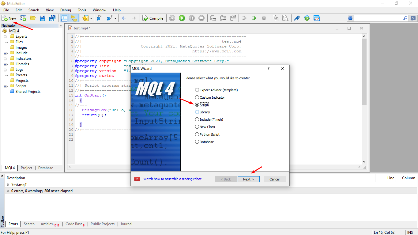 Первый скрипт на MQL4
