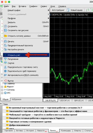 Открыть счет