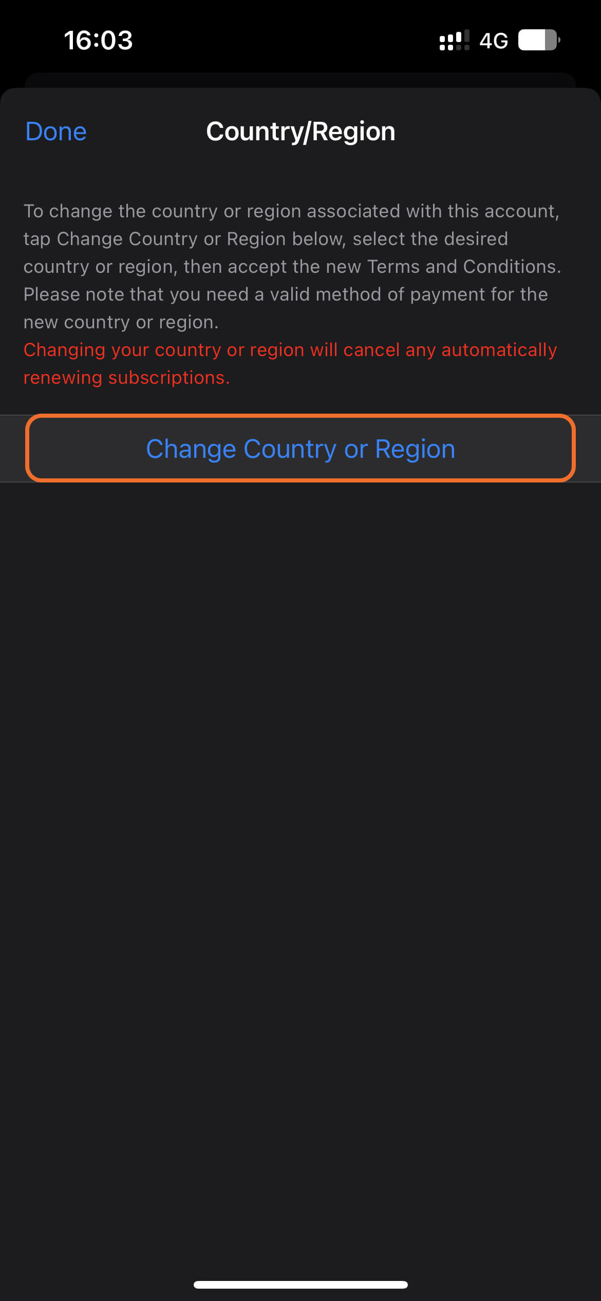 Change Country or Region