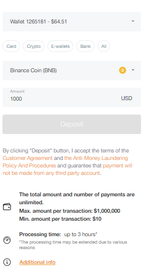 Binance Coin deposit instruction